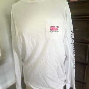 Vineyard Vines White Long Sleeve Tee with Pink Whale girls size 18